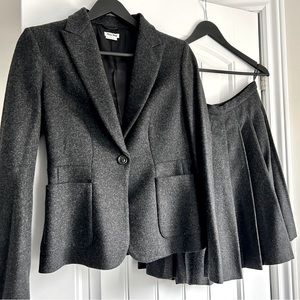 Authentic Miu Miu Charcoal Wool Blazer with Pleated Skirt, Size EU40 / Size US 4